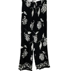 Classics by Jantzen Vintage Black White Floral Wide Leg Rayon Pants L USA Made